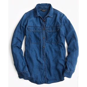 J Crew Petite indigo gauze popover shirt chambray